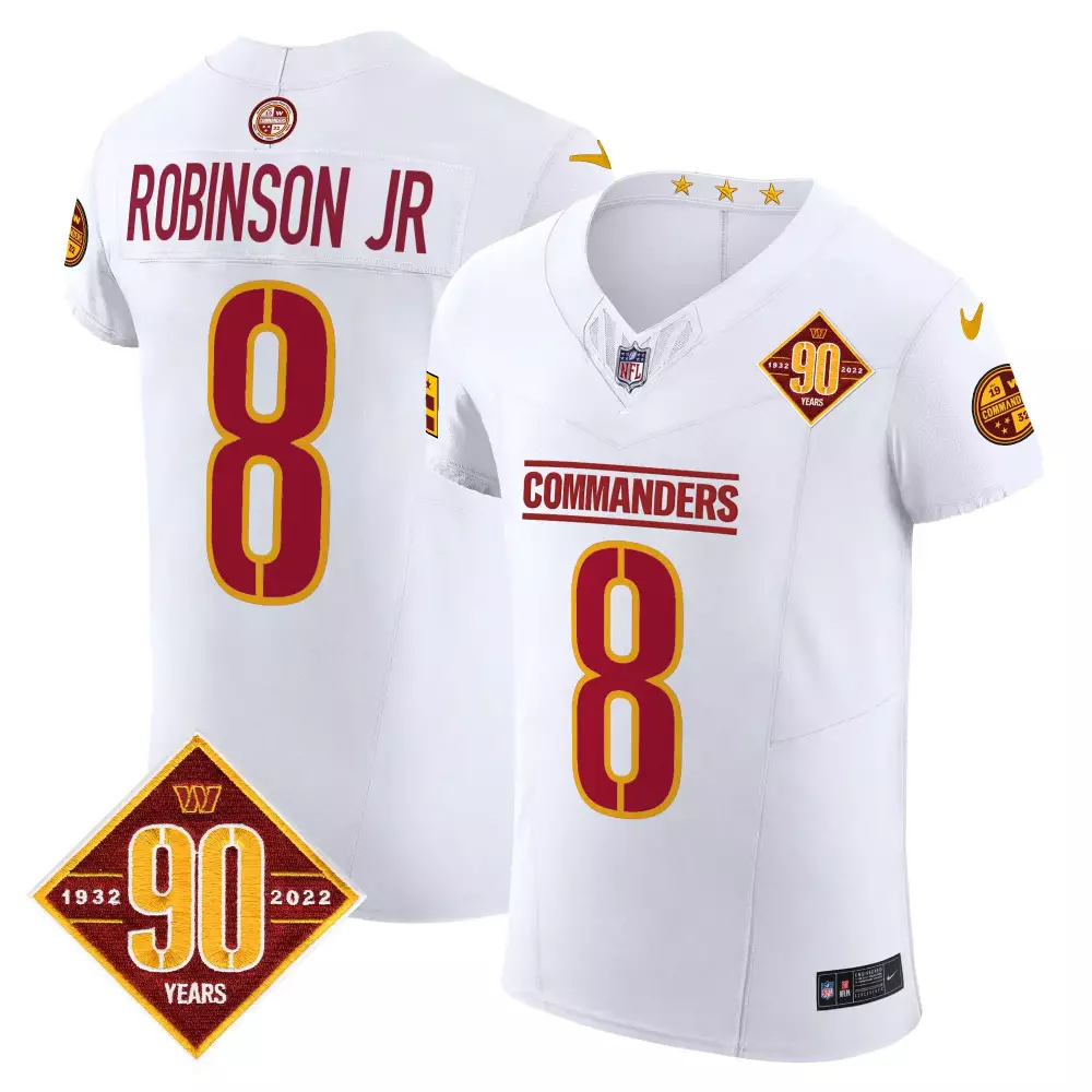 robinson jr white mens washington commanders 90th anniversary patch vapor elite jersey all stitched