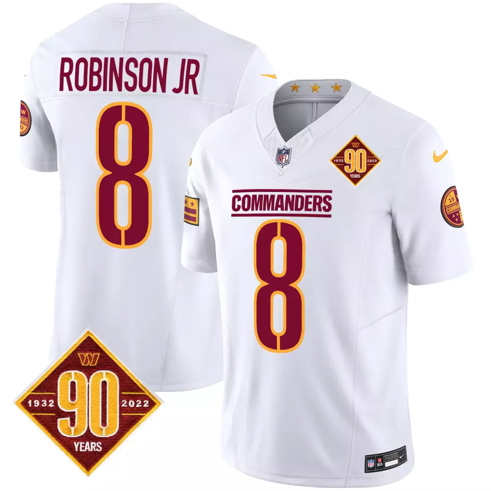 robinson jr white mens washington commanders 90th anniversary patch vapor elite jersey all stitched
