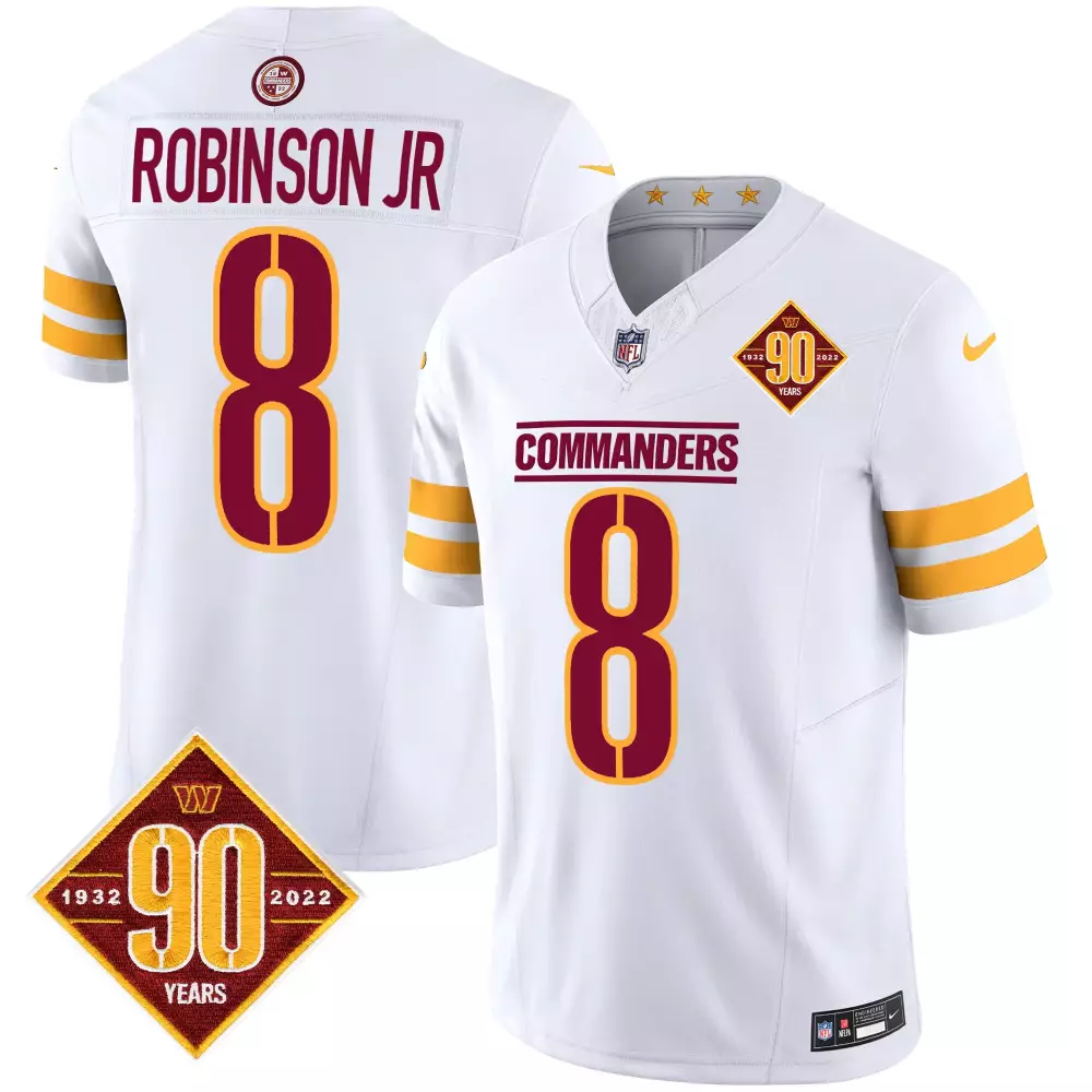 robinson jr white mens washington commanders 90th anniversary patch vapor elite jersey all stitched
