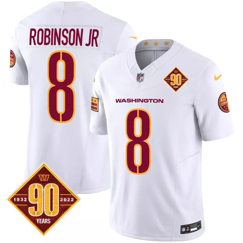 robinson jr white mens washington commanders 90th anniversary patch vapor elite jersey all stitched