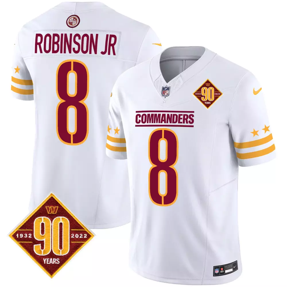 robinson jr white mens washington commanders 90th anniversary patch vapor elite jersey all stitched