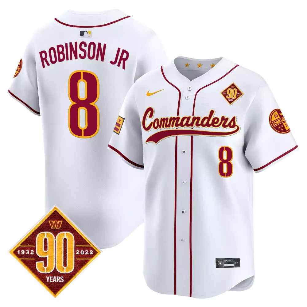 robinson jr white mens washington commanders 90th anniversary patch vapor premier limited jersey all stitched