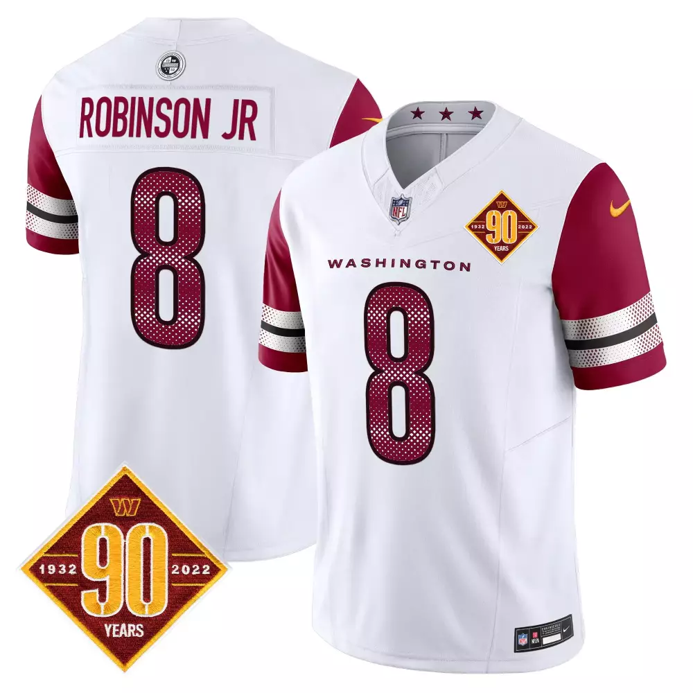 robinson jr white mens washington commanders 90th anniversary patch vapor premier limited jersey all stitched