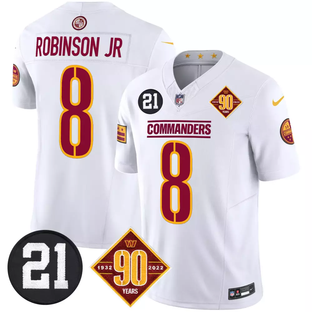 robinson jr white mens washington commanders 90th anniversary patch vapor premier limited jersey all stitched