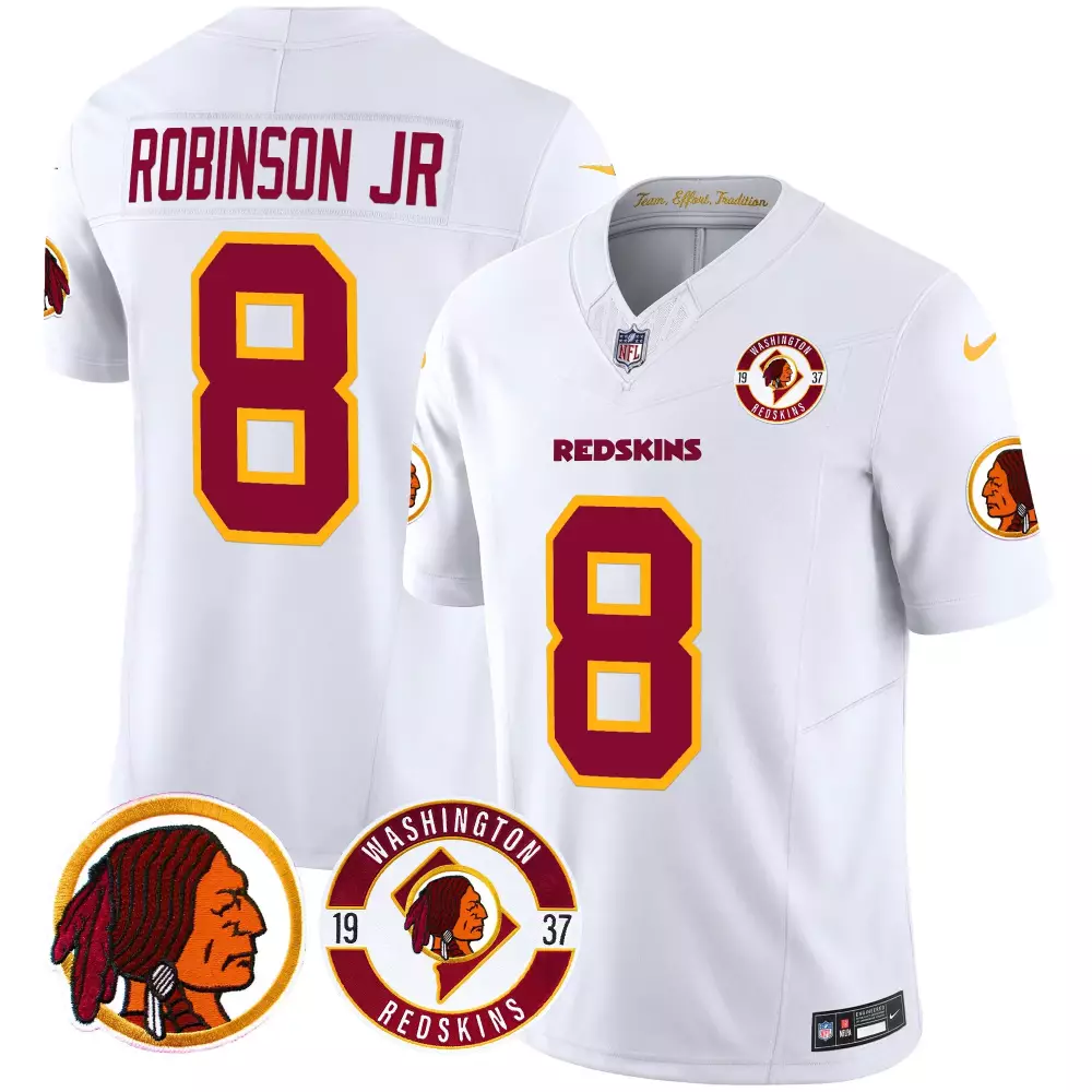 robinson jr white mens washington redskins 2024 vapor limited jersey est 1937 patch all stitched