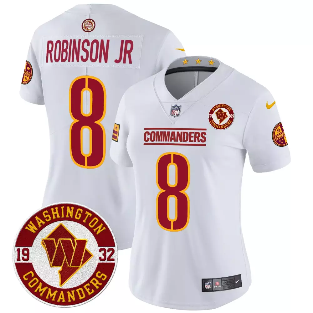 robinson jr white womens washington commanders 2024 vapor limited jersey est 1932 patch all stitched