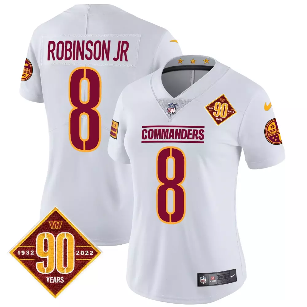 robinson jr white womens washington commanders 2024 vapor limited jersey est 1932 patch all stitched