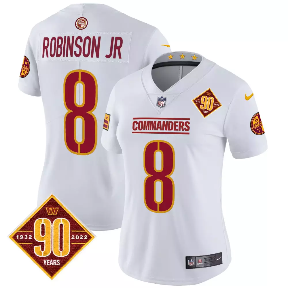 robinson jr white womens washington commanders 2024 vapor limited jersey est 1932 patch all stitched