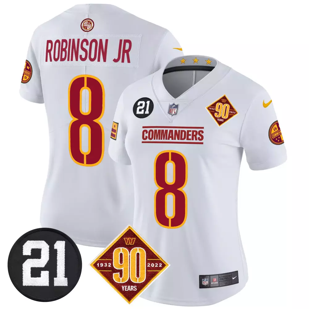 robinson jr white womens washington commanders 2024 vapor limited jersey est 1932 patch all stitched
