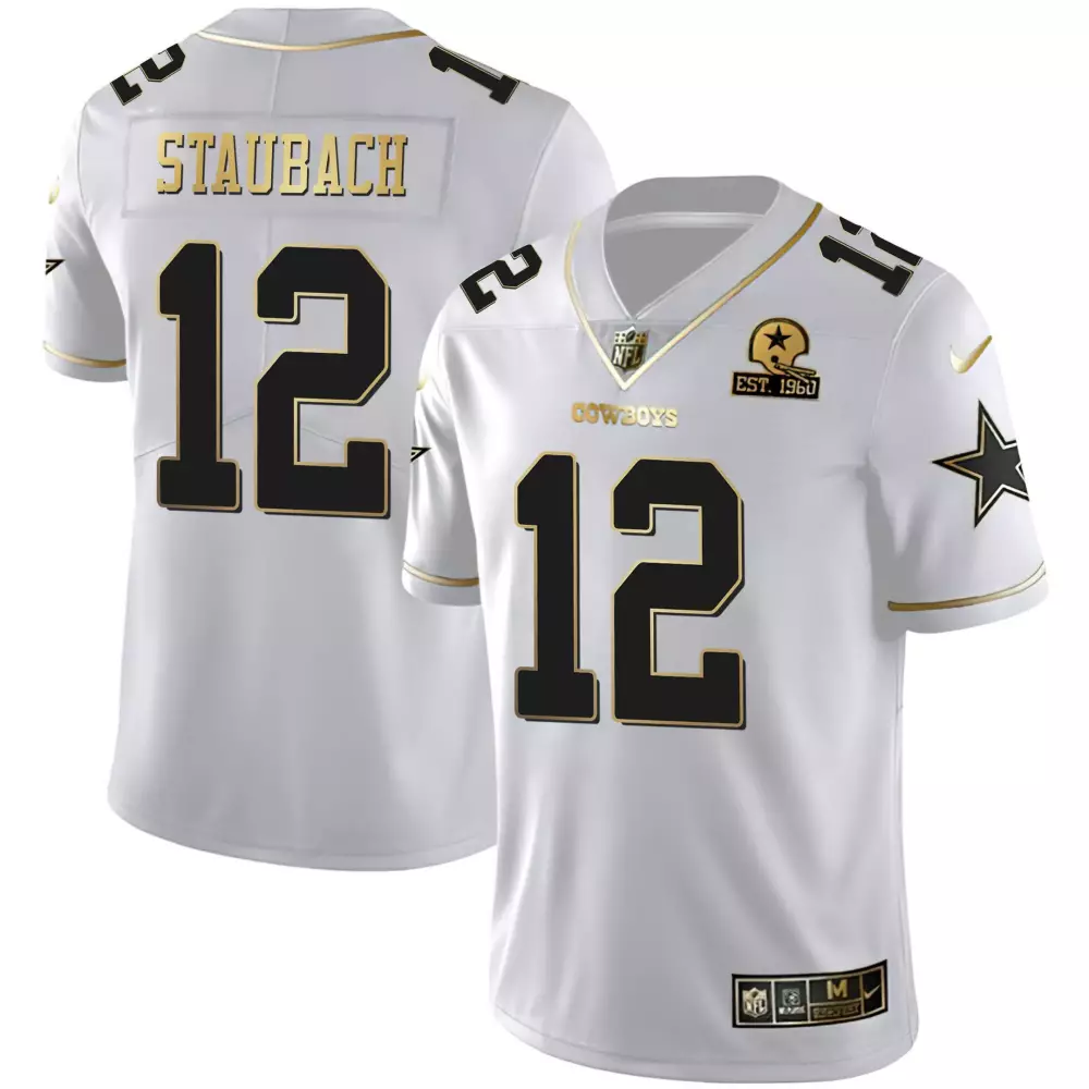 Roger Staubach Dallas Cowboys White Gold EST 1960 Patch Stitched Jersey | Authentic Fan Gear | For Men, Women & Youth