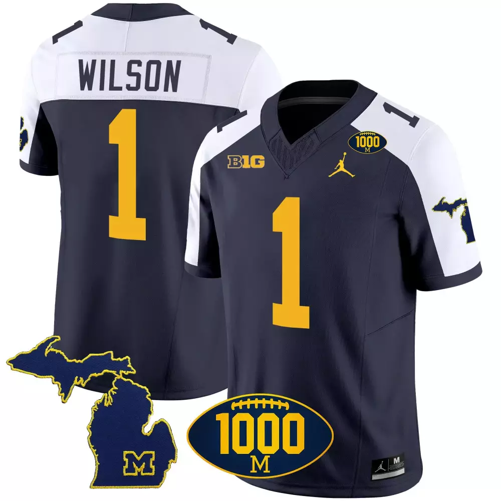 Roman Wilson 1 Men's Michigan Wolverines Navy Jersey | All Stitched Year Patch 2023 | Fan Gear for Men, Women & Youth