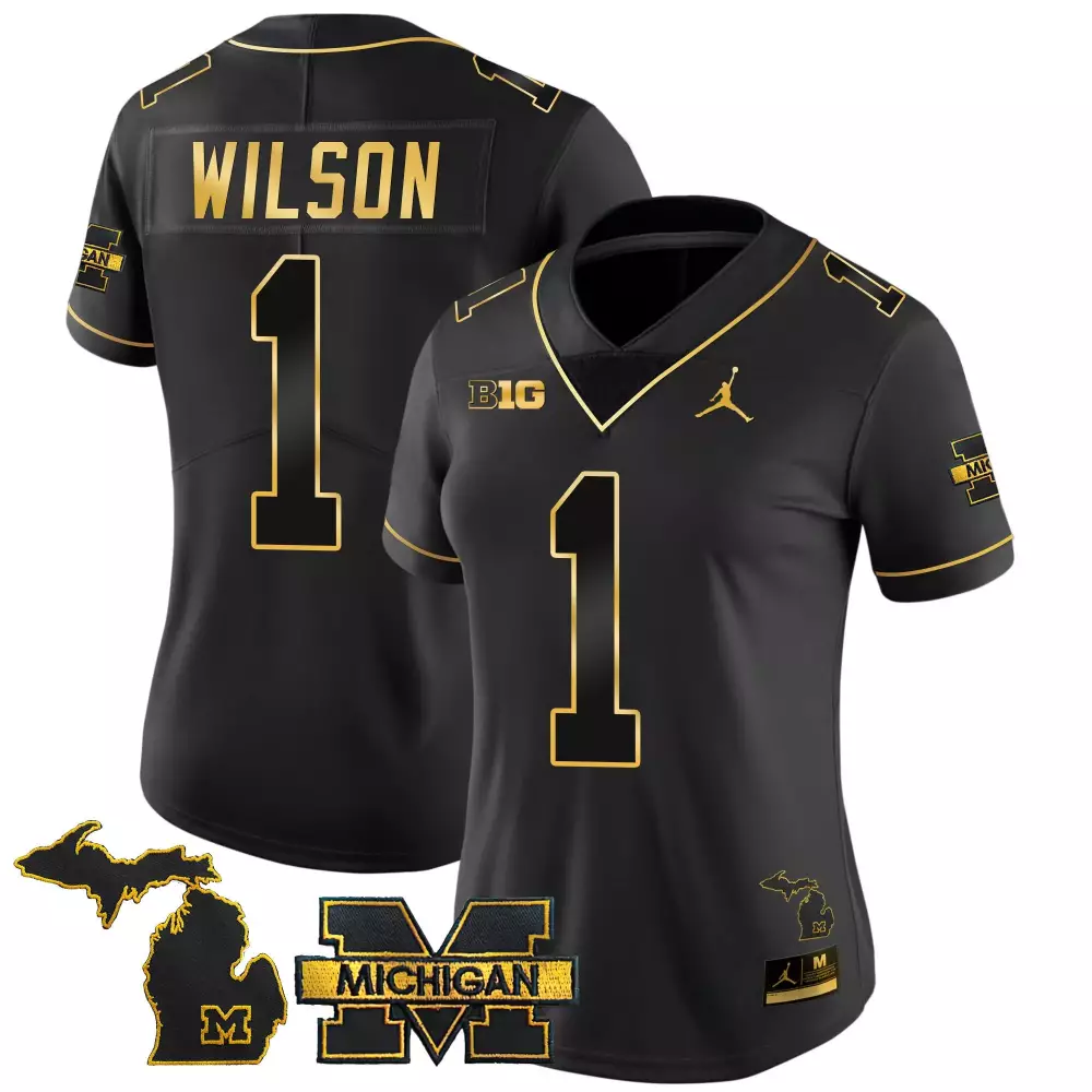 roman wilson black gold womens michigan wolverines 2024 vapor limited gold jersey all stitched