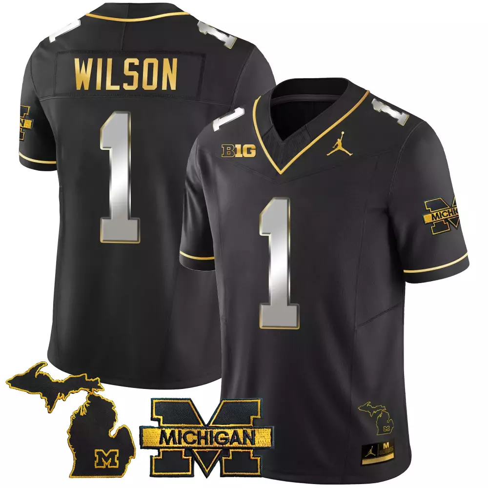 Roman Wilson Black Limited Men's Michigan Wolverines 2023 National Champions Patch Gold Vapor Jersey | Stitched | Limited Edition Fan Gear | For Men, Women & Youth