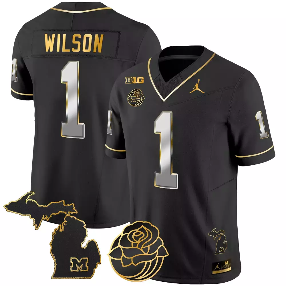 Roman Wilson Black Limited Men's Michigan Wolverines 2023 National Champions Patch Gold Vapor Jersey | Stitched | Limited Edition Fan Gear | For Men, Women & Youth