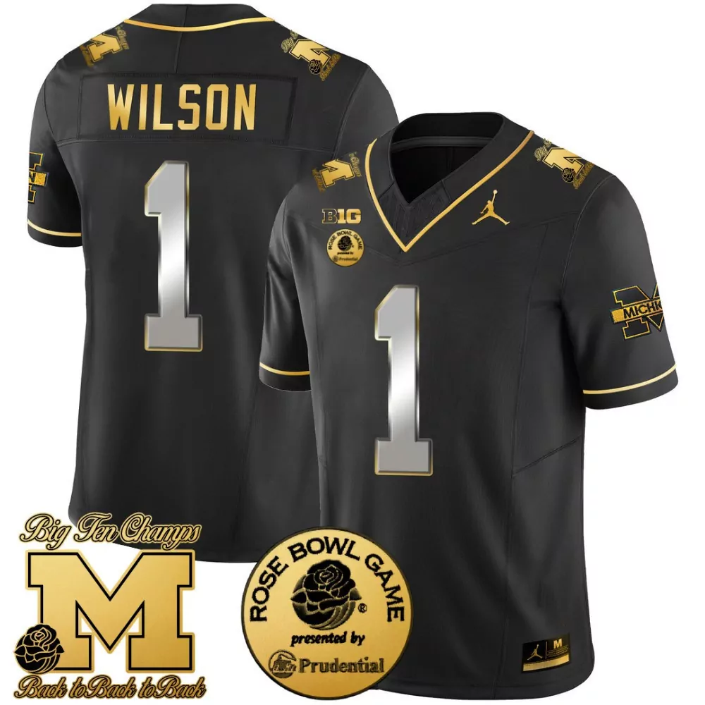Roman Wilson Black Limited Men's Michigan Wolverines Rose Bowl Patch Gold Vapor Jersey V2 | Stitched | Limited Edition Fan Gear | For Men, Women & Youth