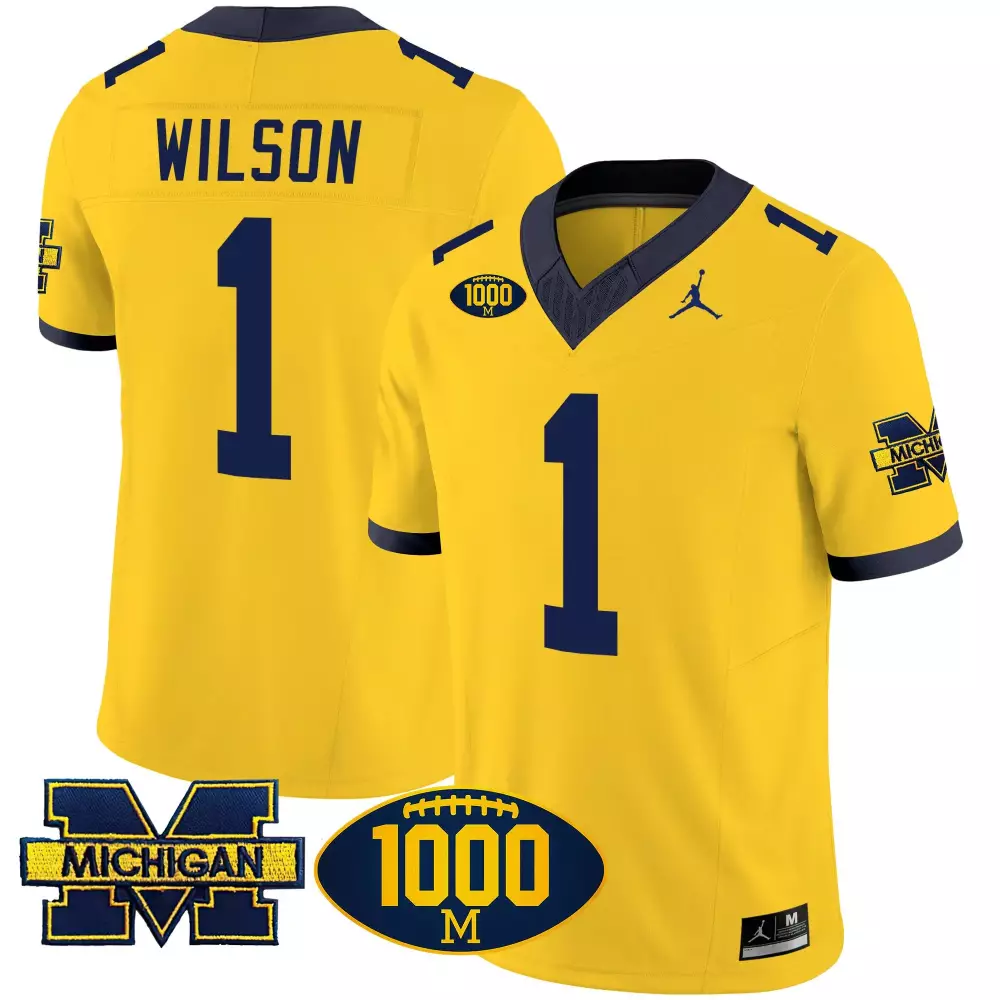 Roman Wilson Michigan Wolverines 1000 Wins Patch Jersey | Navy Vapor Stitched | Men's Fan Gear | For Men, Women & Youth