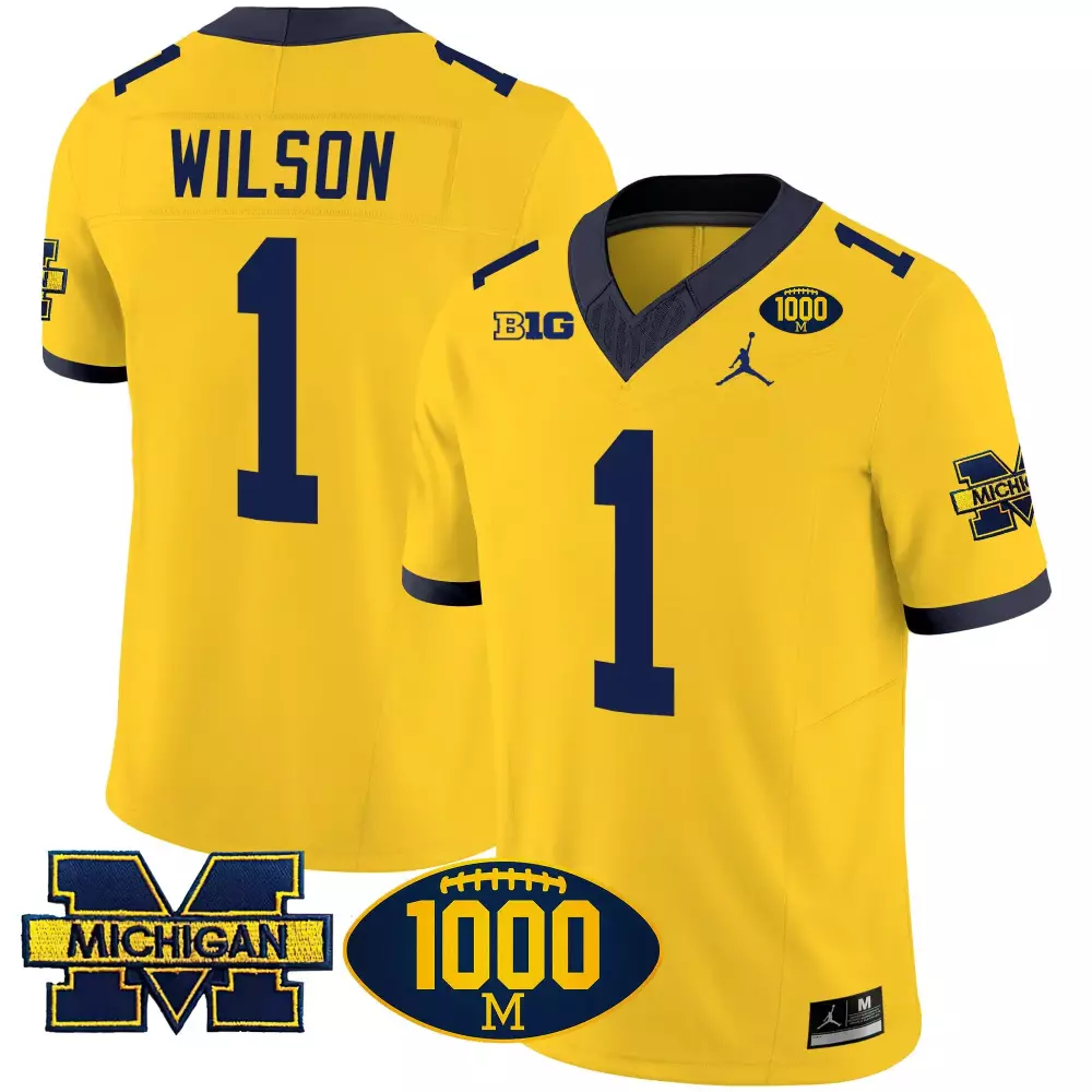 Roman Wilson Michigan Wolverines 1000 Wins Patch Vapor Jersey V2 | Maize Stitched | Replica Fan Gear | For Men, Women & Youth