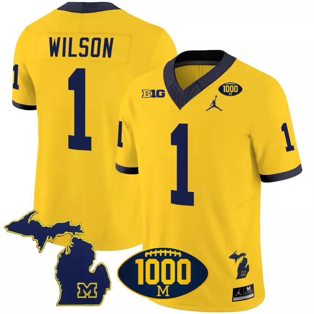 Roman Wilson Michigan Wolverines 1000 Wins Patch Vapor Jersey V2 | Maize Stitched | Replica Fan Gear | For Men, Women & Youth