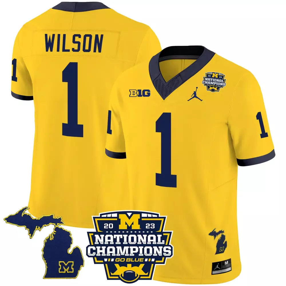 Roman Wilson Michigan Wolverines 2023 National Champions Patch Vapor Jersey V2 | Stitched White Sleeves | Replica Fan Gear | For Men, Women & Youth
