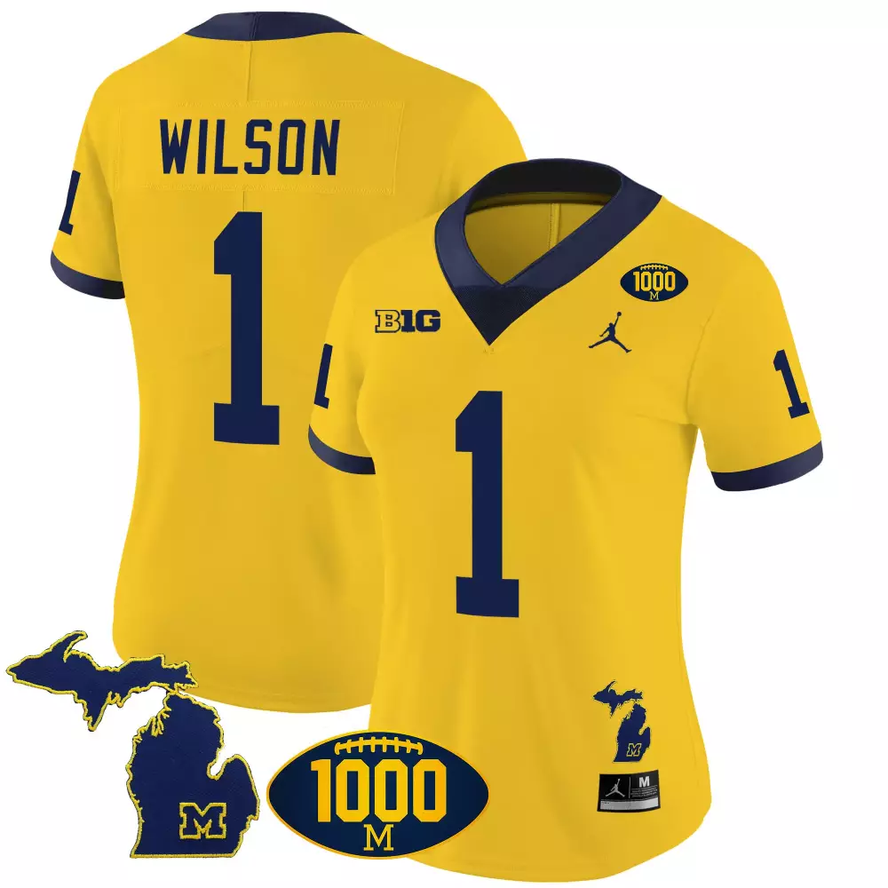 Roman Wilson Michigan Wolverines 1000 Wins Patch Jersey | Maize Vapor Stitched | Women's Fan Gear | For Men, Women & Youth