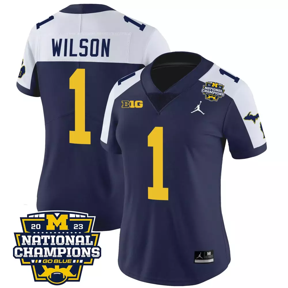 roman wilson navy alternate womens michigan wolverines 2023 national champions patch vapor jersey v4 all stitched