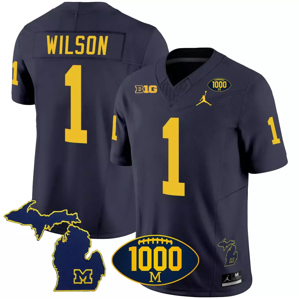 Roman Wilson Michigan Wolverines 12x National Champions Jersey | Navy Vapor Stitched | Men's Fan Gear | For Men, Women & Youth