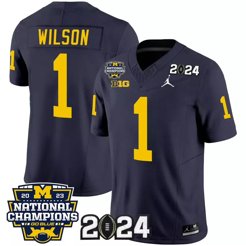 roman wilson navy mens michigan wolverines 2023 national champions patch vapor jersey v5 all stitched