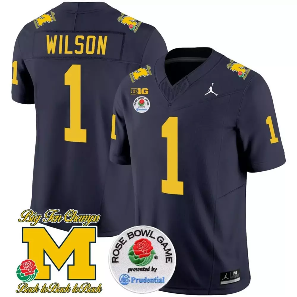 roman wilson navy mens michigan wolverines rose bowl patch vapor limited jersey all stitched