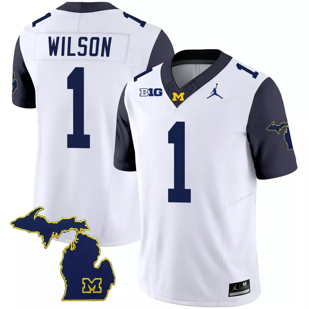 roman wilson navy sleeves mens michigan wolverines 2023 national champions patch vapor jersey v5 all stitched