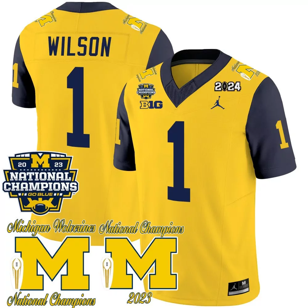 roman wilson navy sleeves mens michigan wolverines 2024 vapor limited jersey all stitched