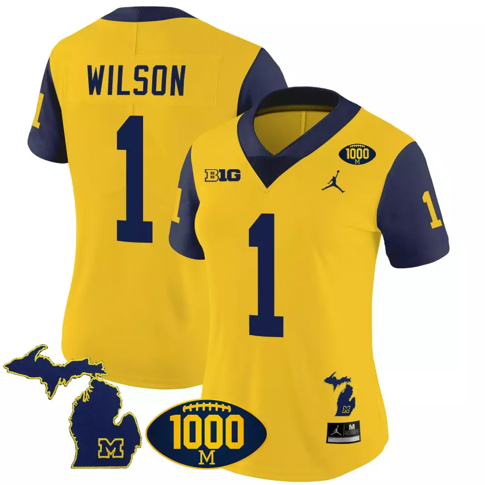 roman wilson navy sleeves womens michigan wolverines 1000 wins patch vapor jersey v3 all stitched