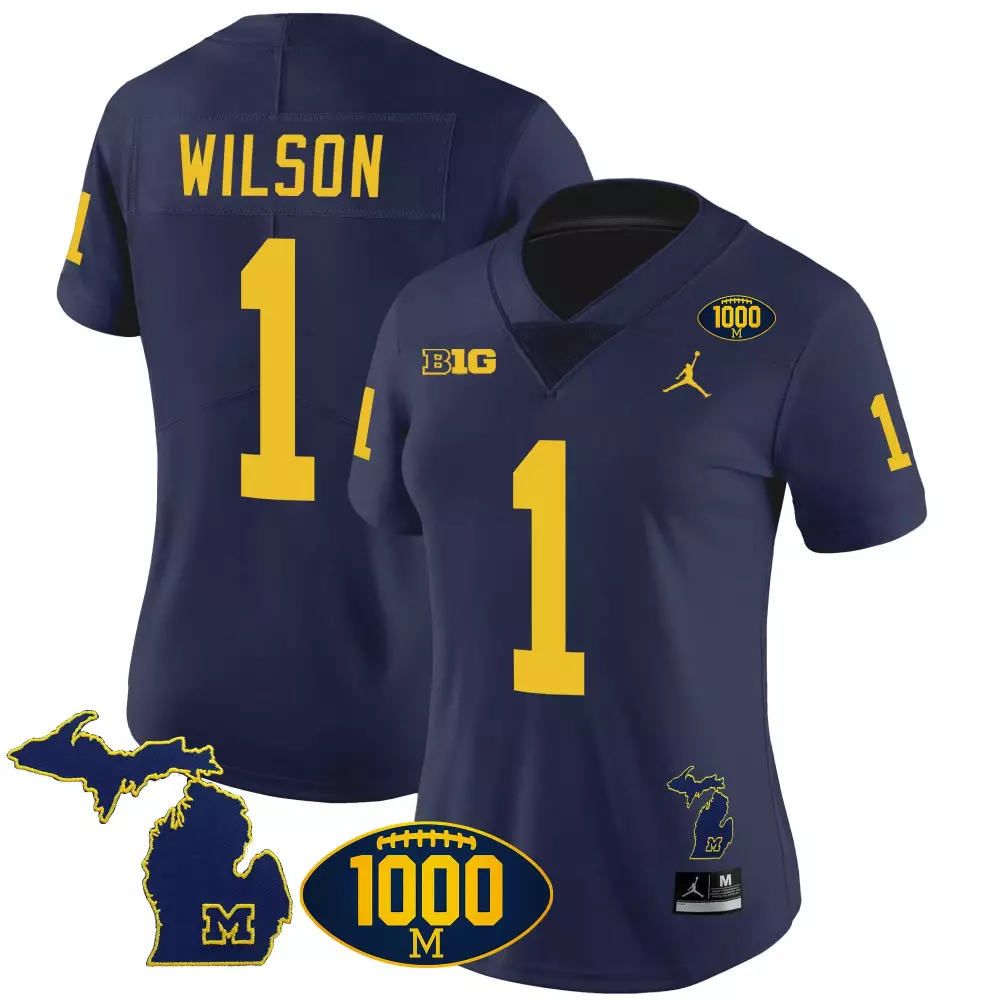 roman wilson navy womens michigan wolverines 1000 wins patch vapor jersey v3 all stitched