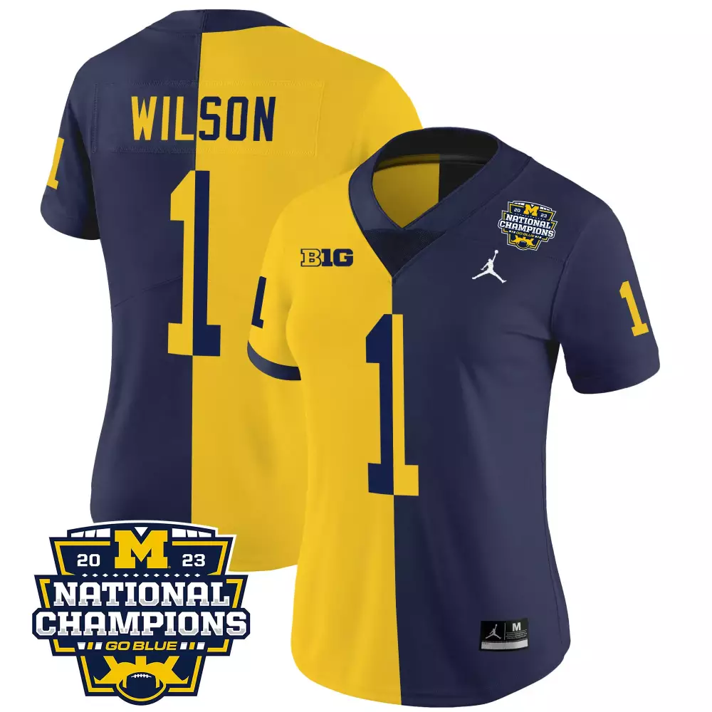 roman wilson split mens michigan wolverines 2023 national champions patch vapor jersey v4 all stitched