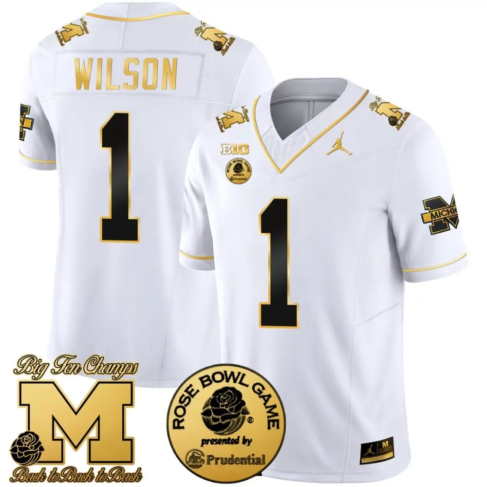 roman wilson white gold mens michigan wolverines rose bowl patch gold vapor jersey v2 all stitched