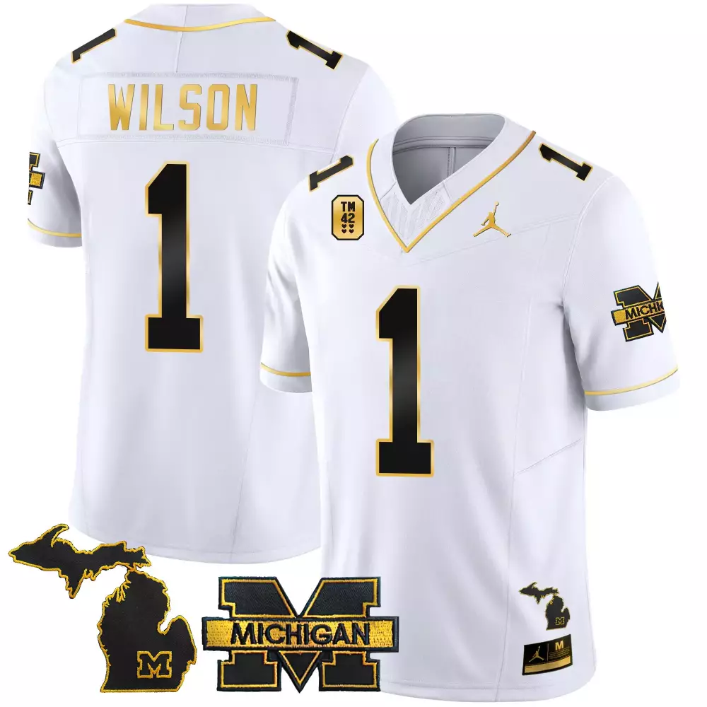 roman wilson white gold mens michigan wolverines rose bowl patch gold vapor jersey v2 all stitched