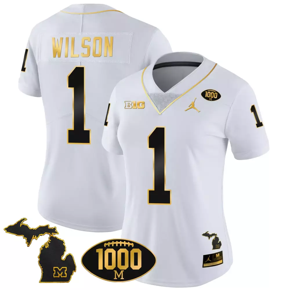 roman wilson white gold mens michigan wolverines rose bowl patch gold vapor jersey v2 all stitched