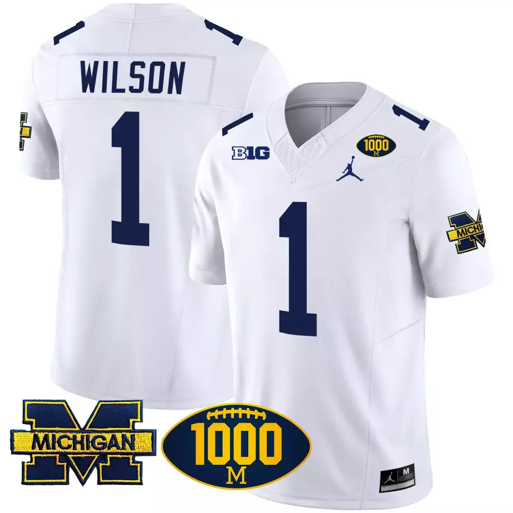 roman wilson white mens michigan wolverines 1000 wins patch vapor jersey v2 all stitched