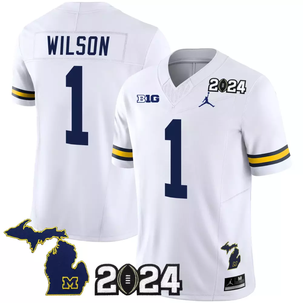 roman wilson white mens michigan wolverines 2023 national champions patch vapor jersey v3 all stitched