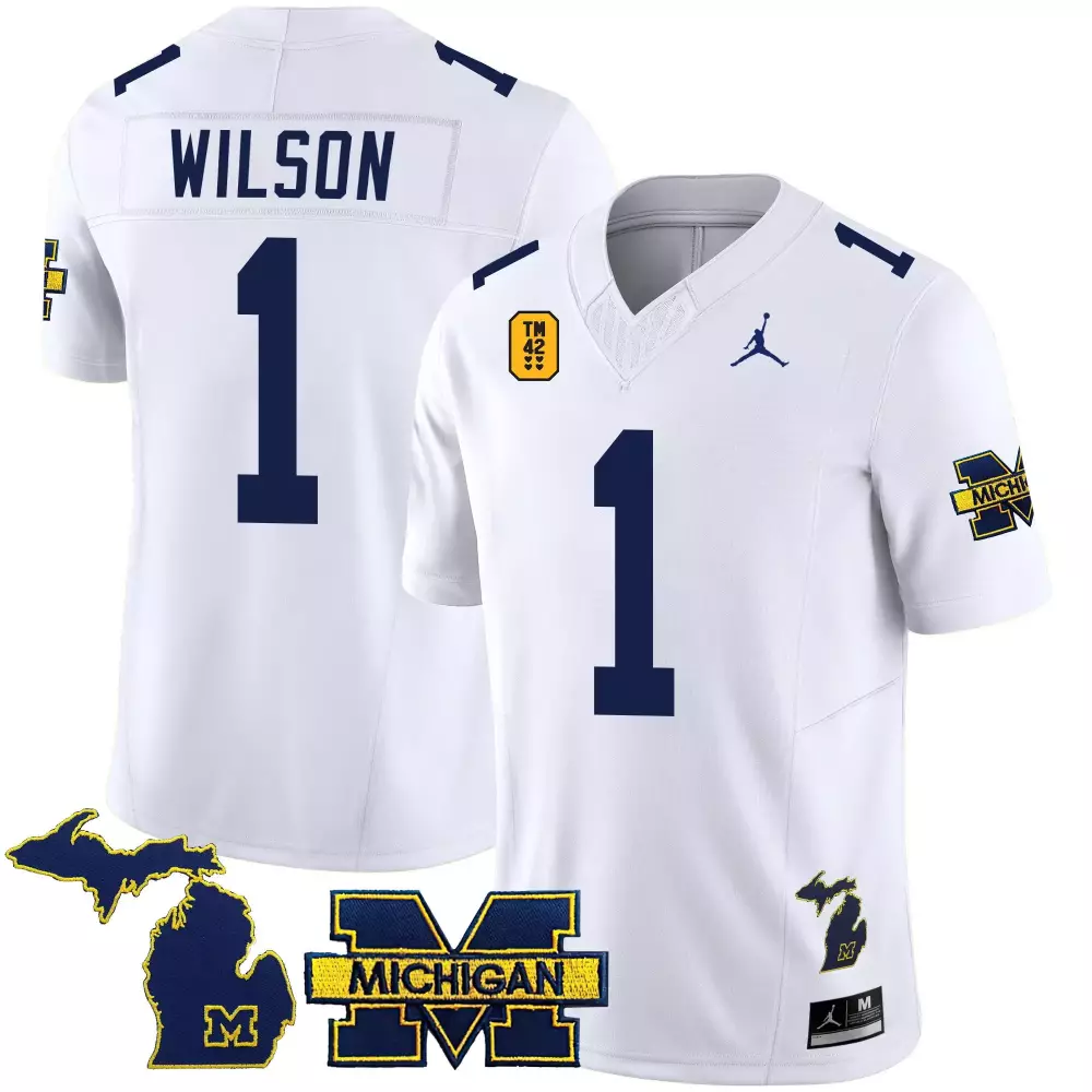 roman wilson white mens michigan wolverines tm42 patch vapor limited jersey all stitched
