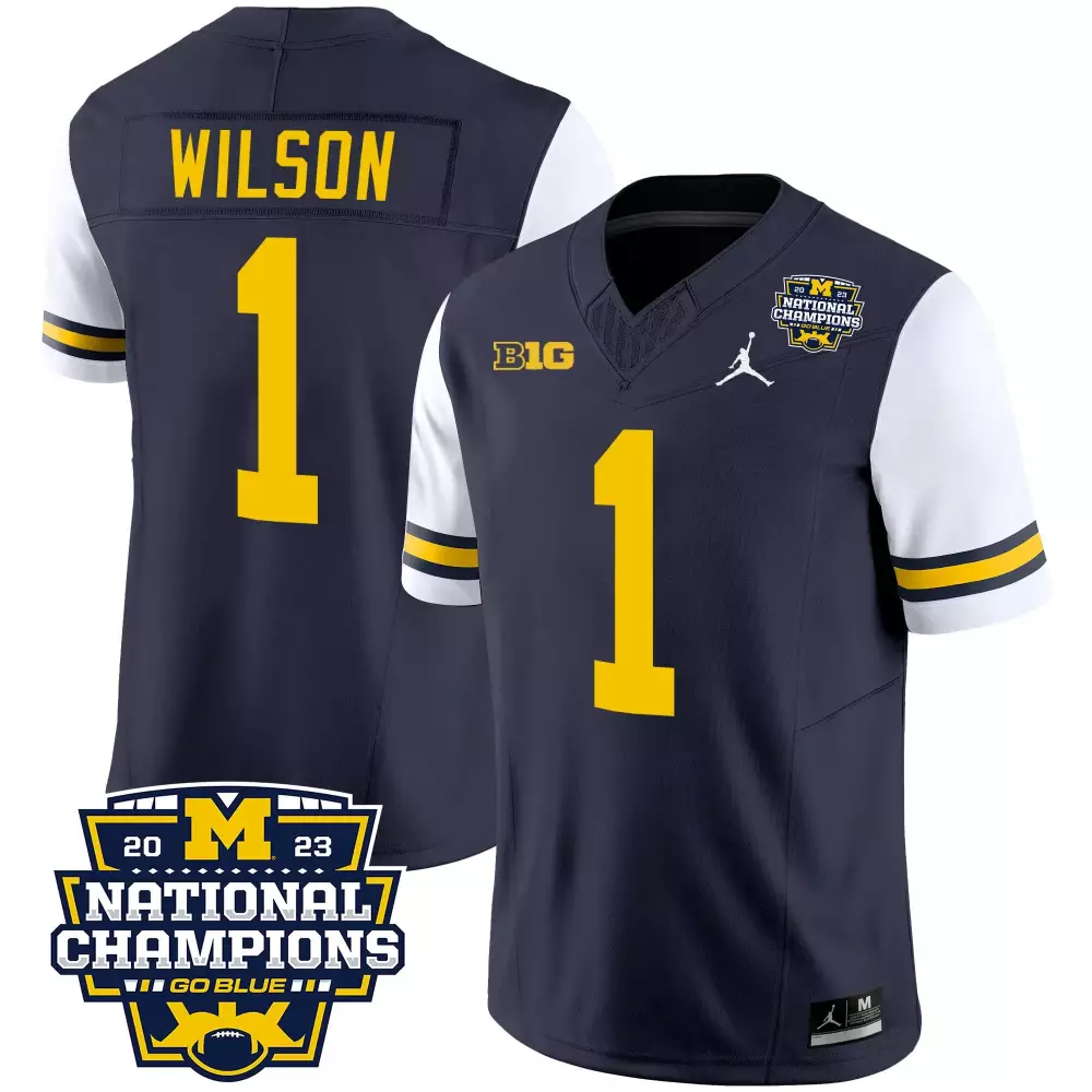 roman wilson white sleeves mens michigan wolverines 2023 national champions patch vapor jersey all stitched