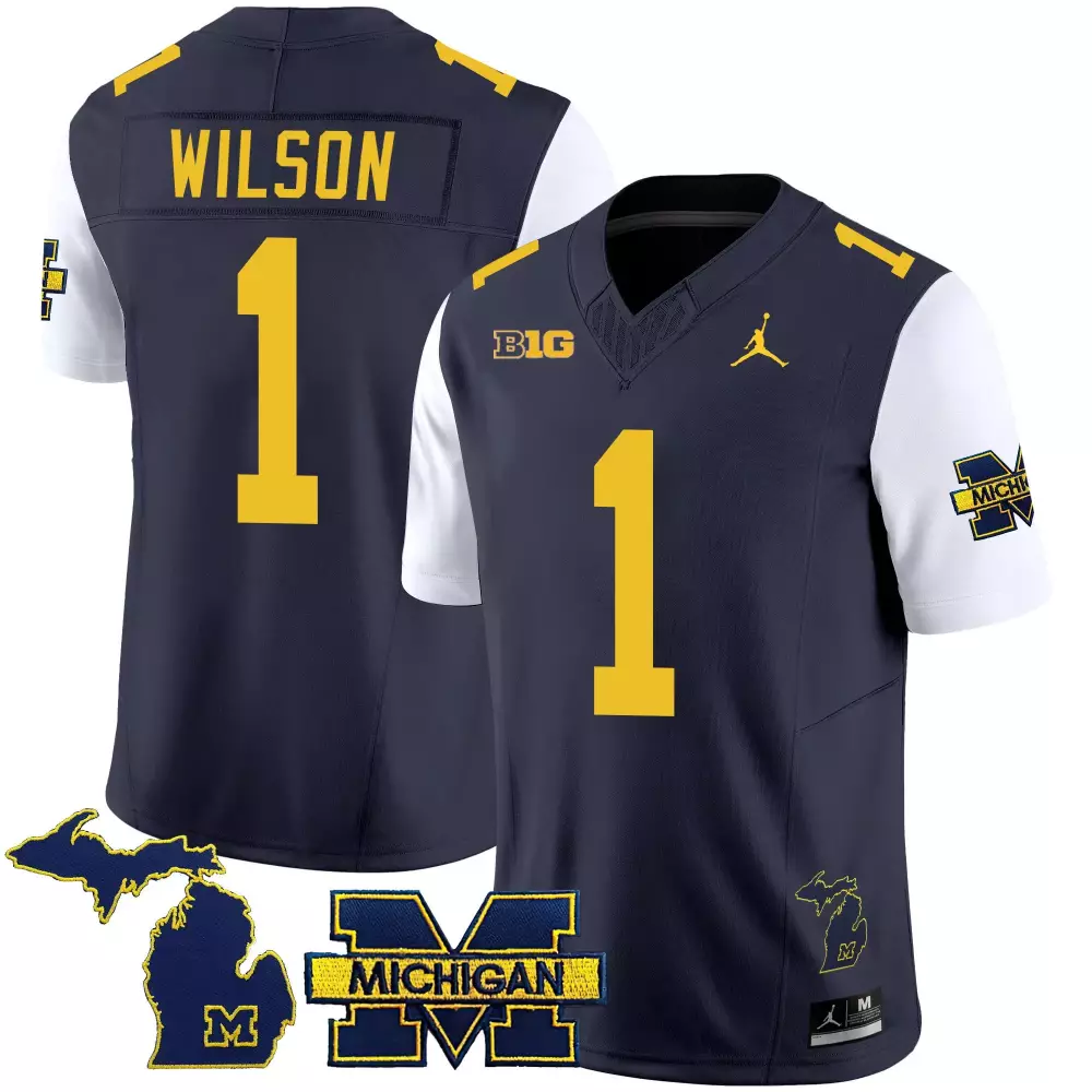 roman wilson white sleeves mens michigan wolverines 2023 national champions patch vapor jersey all stitched