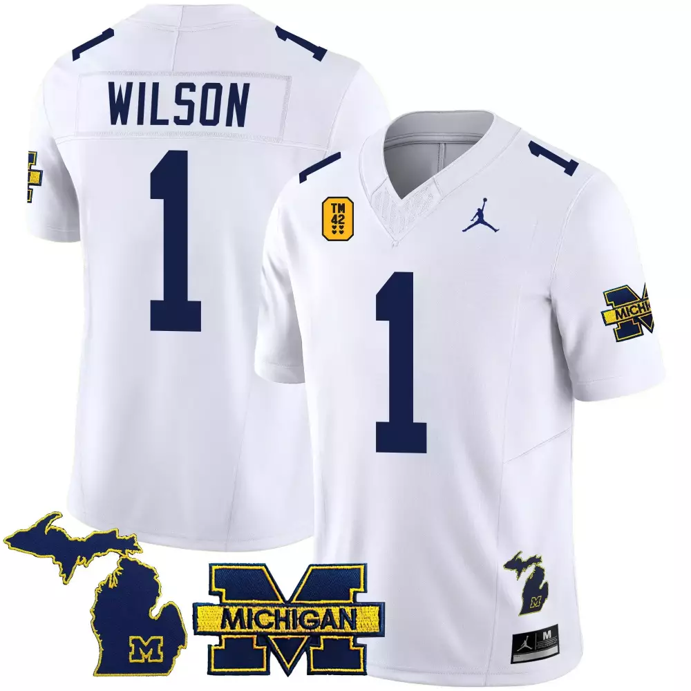 roman wilson white youths michigan wolverines tm42 patch vapor limited jersey all stitched