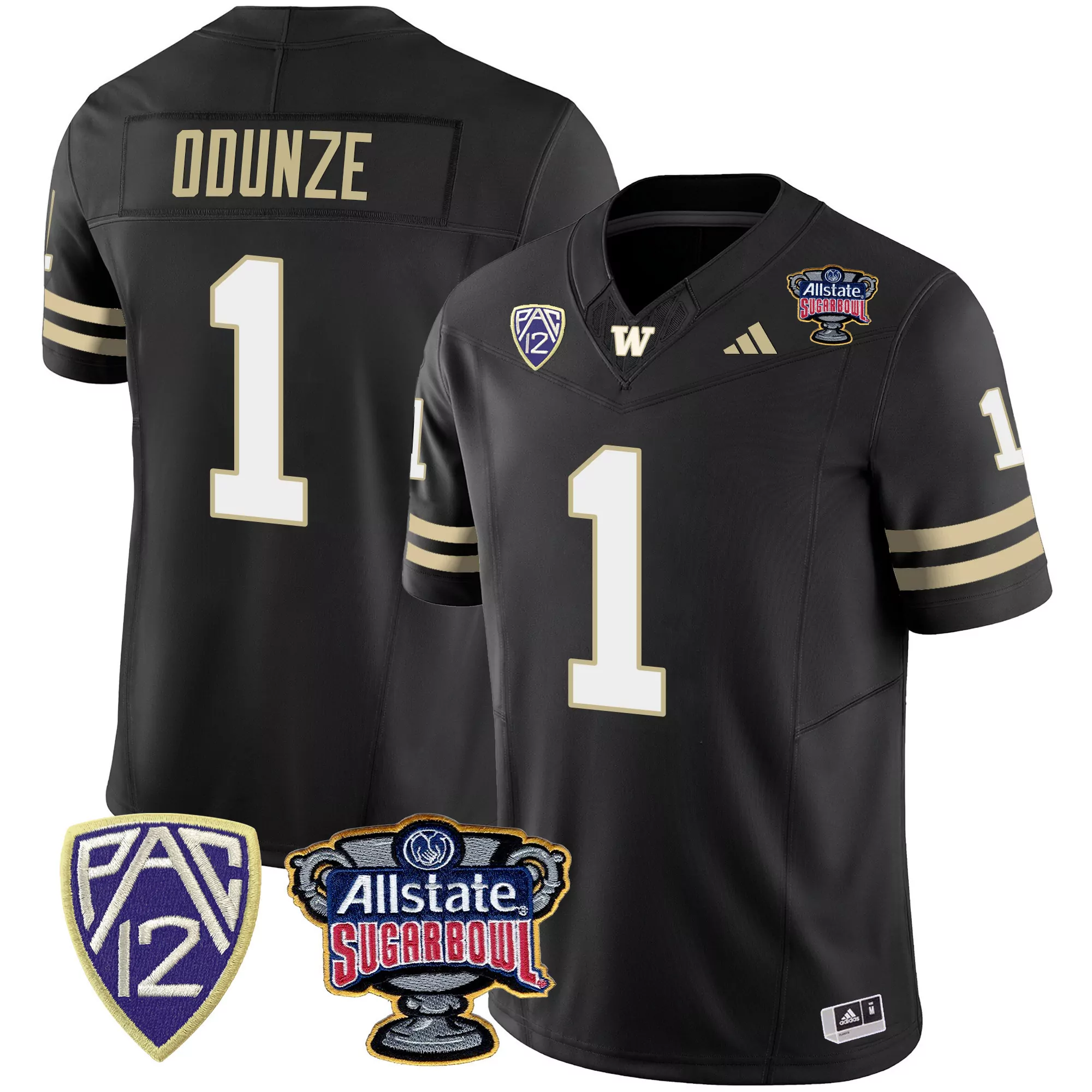rome odunze black mens washington huskies 2024 sugar bowl patch vapor jersey all stitched