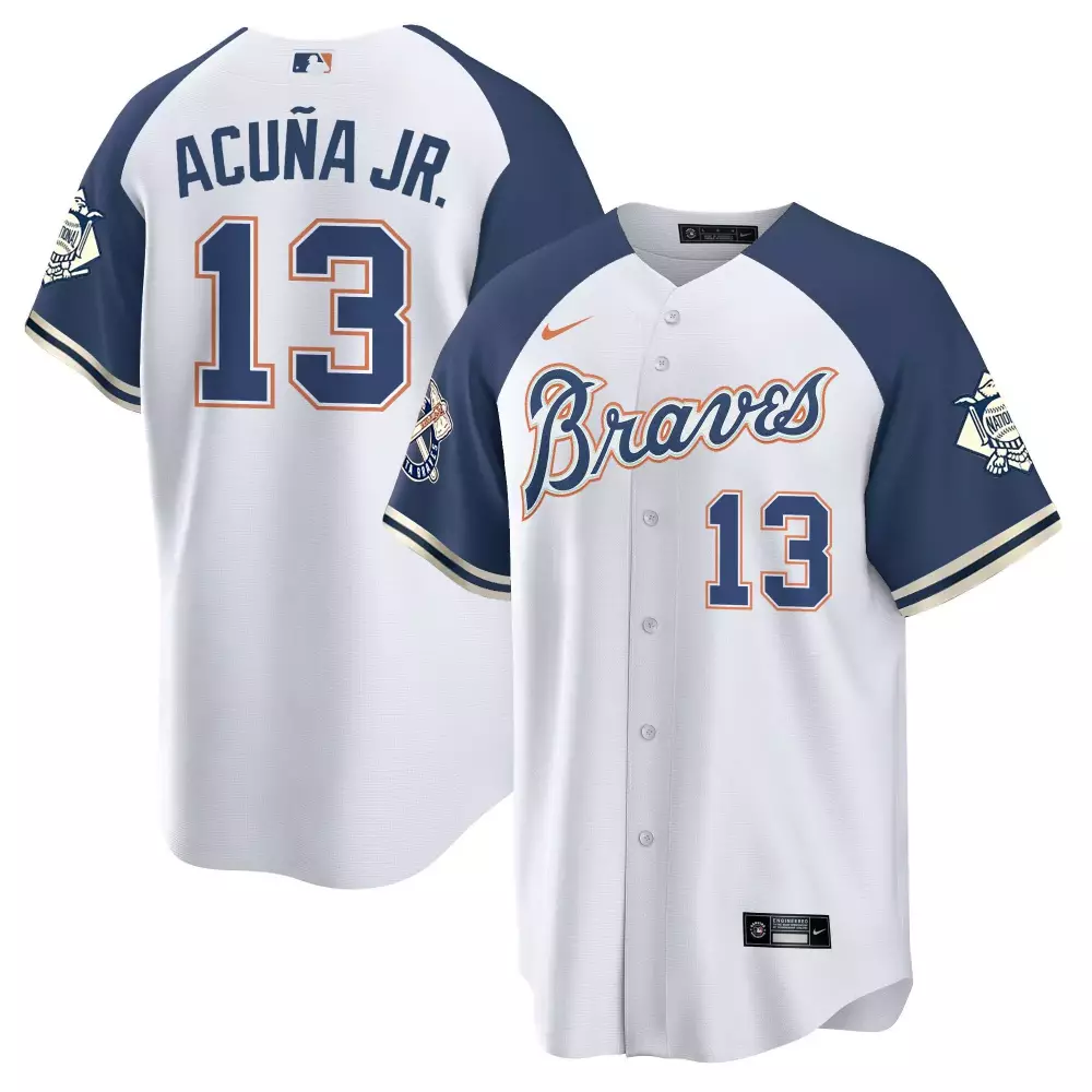 Ronald Acuña Jr. Navy Peaches N Cream Jersey | Atlanta Braves Alternate | All Stitched Fan Gear | For Men, Women & Yout
