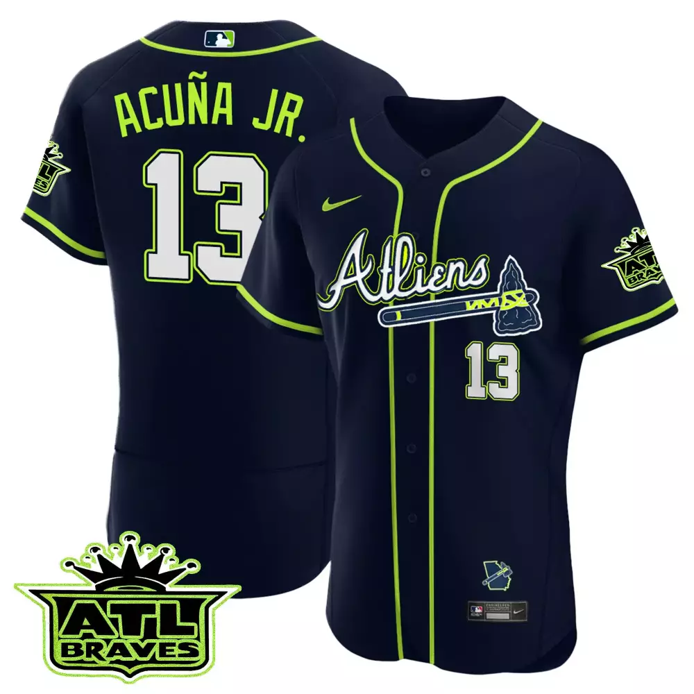 Ronald Acuña Jr. Atliens ATL Patch Flex Base Jersey | Atlanta Braves | All Stitched Fan Gear | For Men, Women & Yout