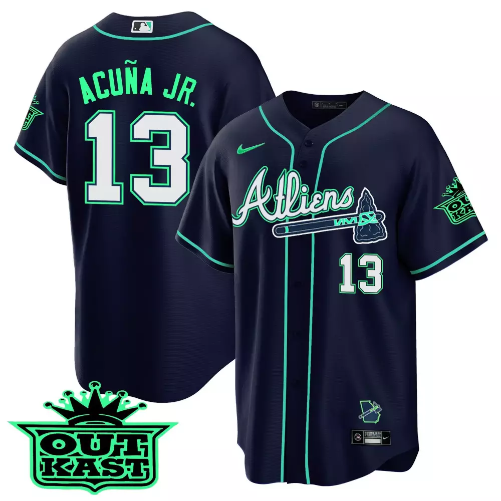 Ronald Acuña Jr. Atliens Cool Base Galaxy Version Jersey | Atlanta Braves | All Stitched Fan Gear | For Men, Women & Yout
