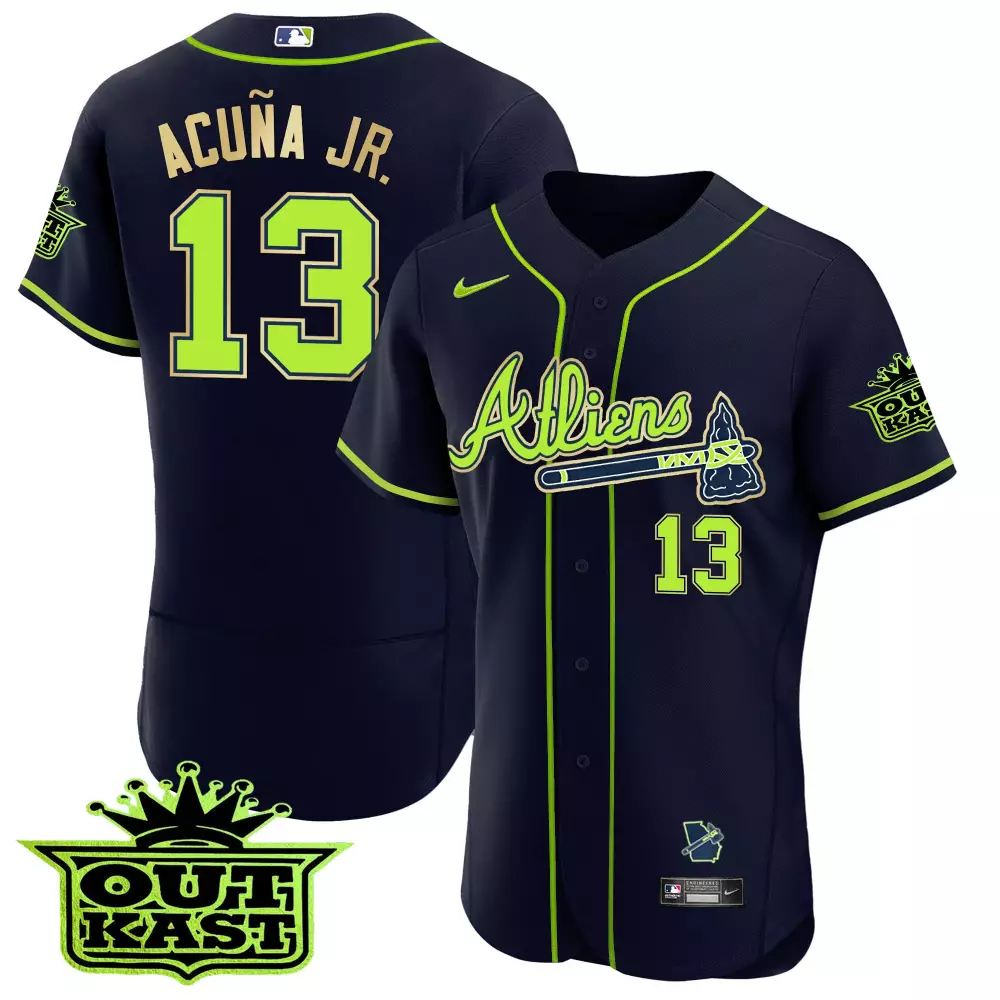 Ronald Acuna Jr. Atlanta Braves Atliens Flex Base Gold Trim Jersey | Stitched Fan Gear | Limited Edition for Men, Women & Youth