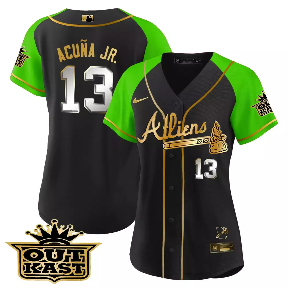 ronald acuna jr black bright green womens atlanta braves atliens gold alternate baseball jersey all stitched