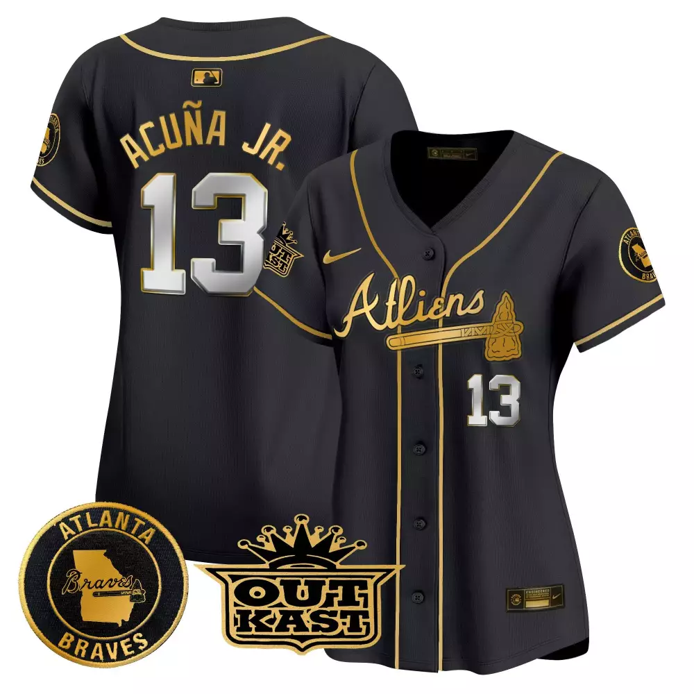 Ronald Acuña Jr. Atlanta Braves Black Atliens The A Flex Base Jersey | All Stitched Design | For Me