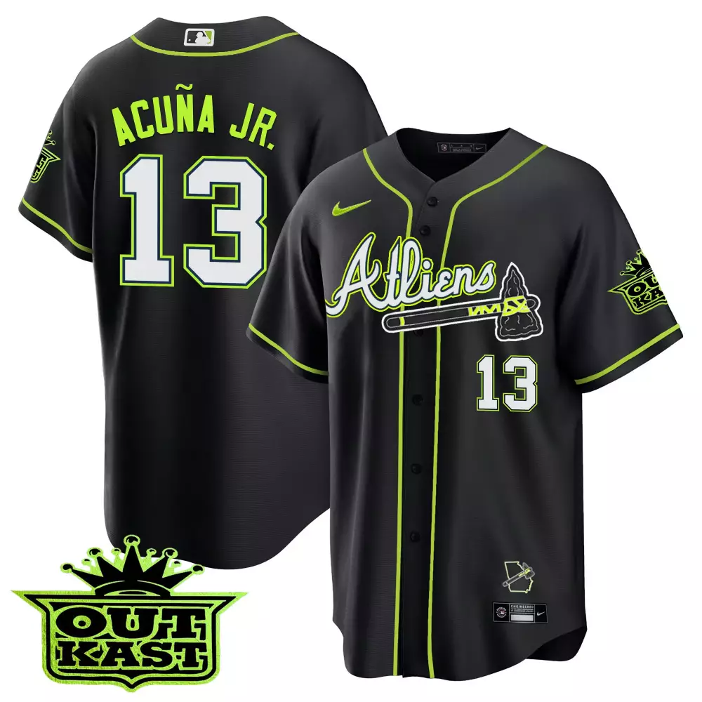Ronald Acuña Jr. Atlanta Braves Black Atliens Cool Base Jersey | All Stitched Design | For Me